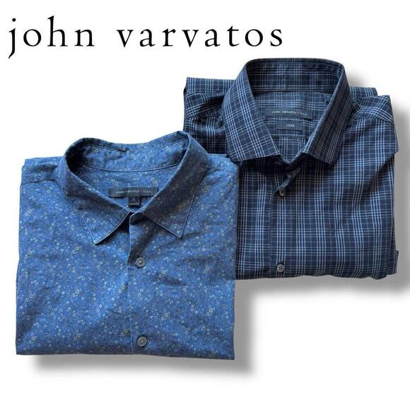 Lot - 2 John Varvatos USA Checkered/Floral Button-Up Shirt Men M Cotton Business - Picture 1 of 11